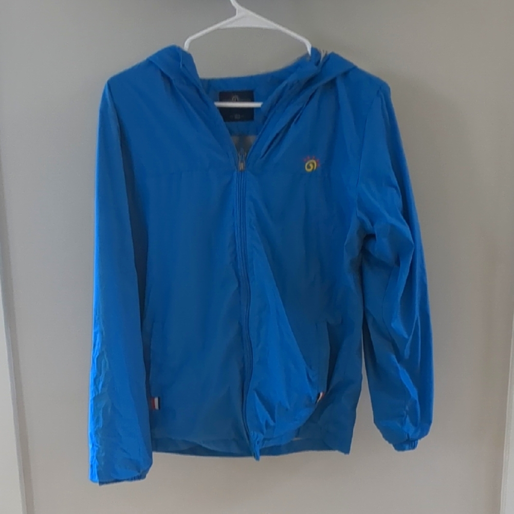 Lightweight blue rain jacket